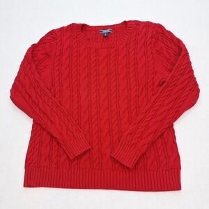 Lands End Drifter‎ Sweater Womens XL Red Cable Knit 100% Cotton Fisherman